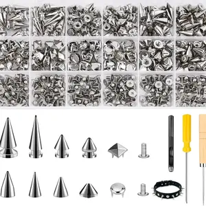 DIY Leathercraft Metallic Punk Kit - 455PCS 12 Sizes Durable Premium Metal Cone Spikes, Square Pyramid Studs, Round Dome Rivets for Punk Style DIY Craft Decoration Projects