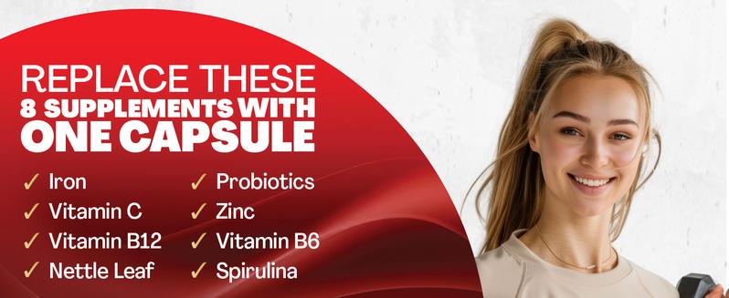 Zoyava Iconic-Iron Supplement - Women's Menstrual Cycle Support -  with Iron, Probiotics, Vitamin B6 + B12 & 10+ Extra Strength Ingredients - 60 Capsules - Made in USA