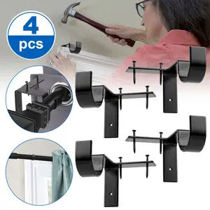 4Pcs Hole-Free Curtain Rod Bracket - No Drill Curtain Rod Attachment Set,Wall-mounted Holders with Screws,for Home Bedrooms Window Decoration