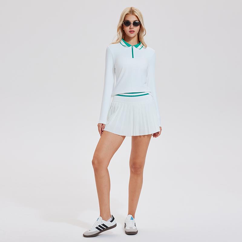 Airfree Tennis Skirt Sets Springfreshness Golf Outfits for Women Two Pieces Zipper High Waisted Golf Polo Two Piece Skirt Set Long/Short Sleeve Women 2 Piece Outfits Casual Gym Wear Athletic Clothing Versatile