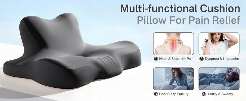 SONORO KATE Ergonomic Cervical Pillow for Neck & Shoulder Pain Relief Contour Memory Foam with Armrest Multi-Position Support for Side Back Stomach Sleepers Orthopedic Hollow-Center Odorless High-Density Foam Machine Wash