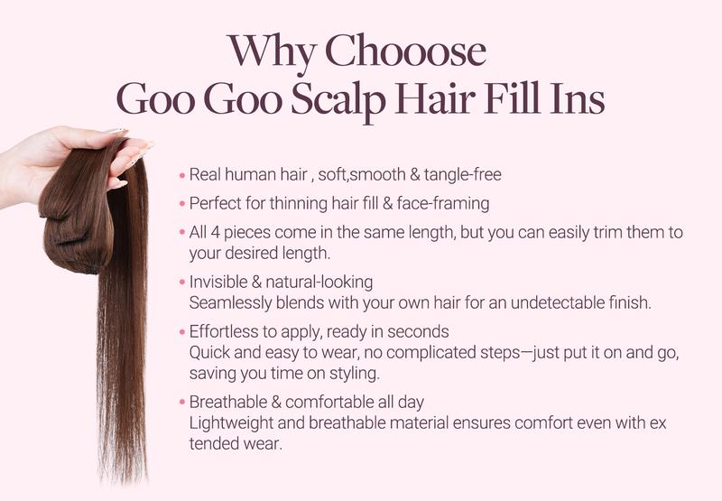 GOO GOO Scalp Hair Fill-Ins Clip-in Short Hair Extensions Real Human Hair, Thinning Hair Fill-Ins Natural Look Volumizer for Women