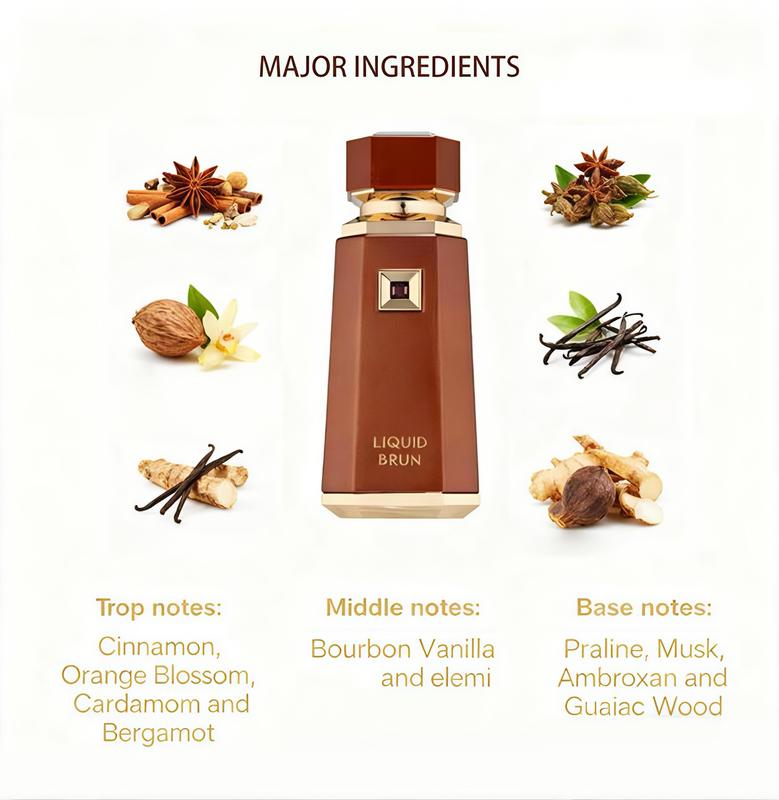 French Avenue Liquid Brun Eau De Perfum 3.4 fl0z-100ml Woody Vanilla Unisex Perfume Long Lasting 8-10 Hours Versatile Fragrance for Men & Women masculine