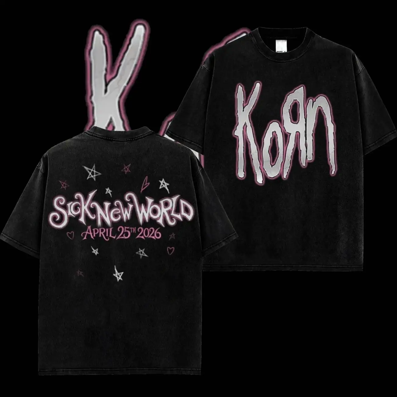 Korn Band Sick New World Logo Event Retro Unisex 100% Heavyweight Cotton T-Shirt – Korn 2025 Tour Tee, Heavyweight Cotton, Raw 2000s Nu-Metal Energy, Industrial Streetwear Vibes, Alternative Essential for Heavy Music Fans GFH