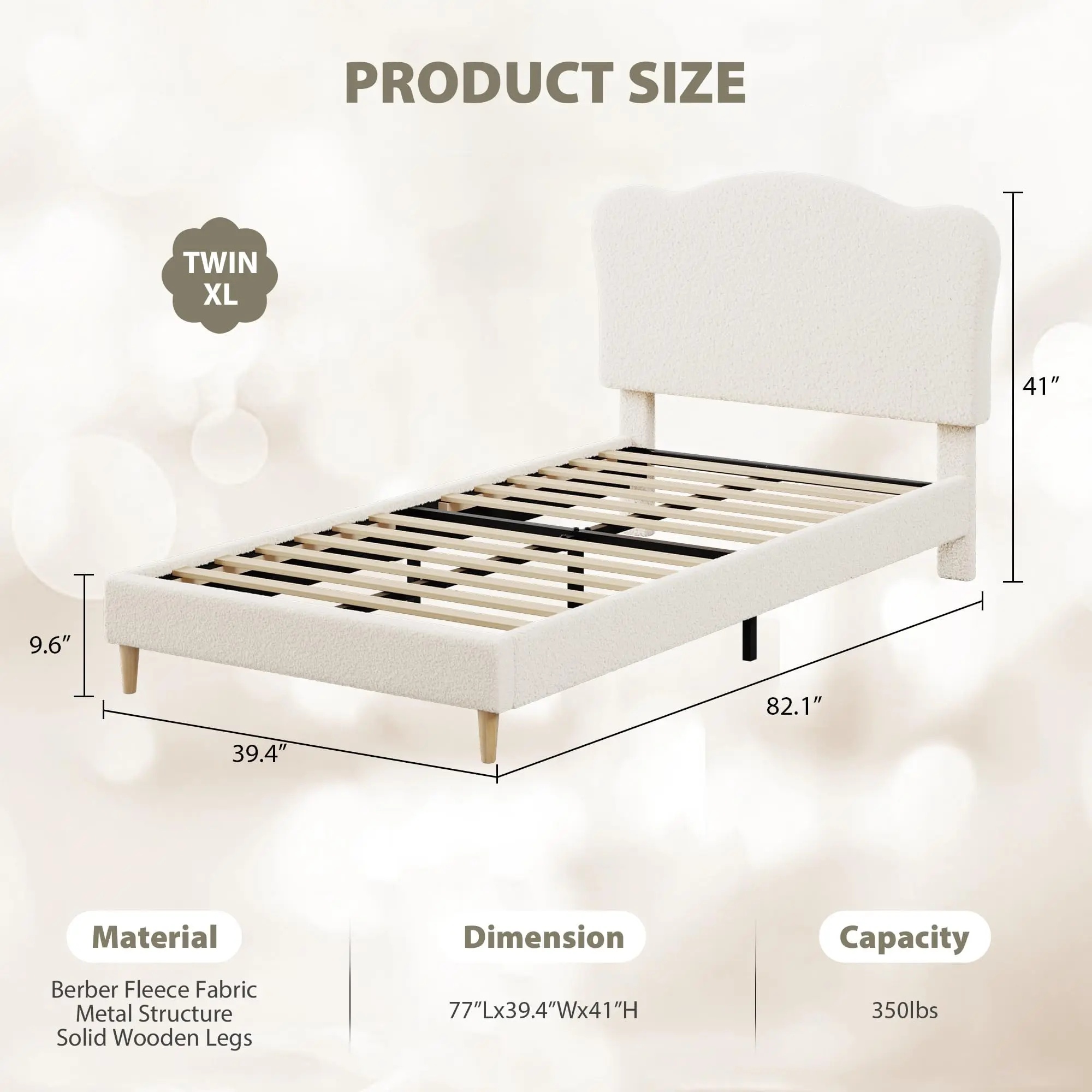 Garvee Upholstered XL Size Double Bed for Kids with Headboard and Shell Headboard, Cute Velvet Double Bed for Girls, Boys, Sturdy Platform Bed, No Box Spring Needed