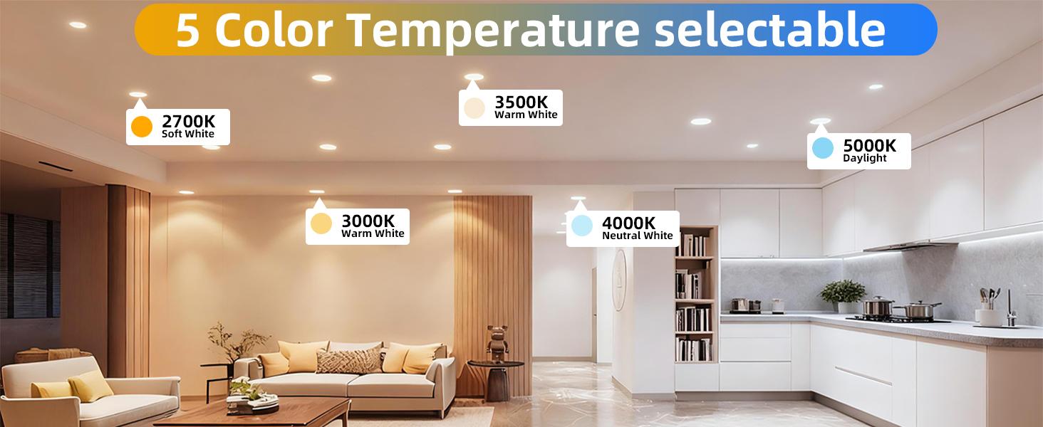 12Pack 6Inch Dimmable Nightlight led lights bedroom LED Recessed Lighting with Junction Box, 2700K-5000K Selectable downlights living room wall lights