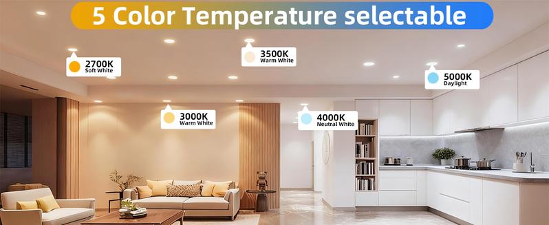 6Inch Ultra-Thin 6CCT Multicolor LED Recessed Night Lights 12W 1050Lumen 110-130V Dimmable Downlights for Living Room2000K 2700K 3000K 3500K 4000K 5000K Adjustable Lighting for Bedroom luces led para casa