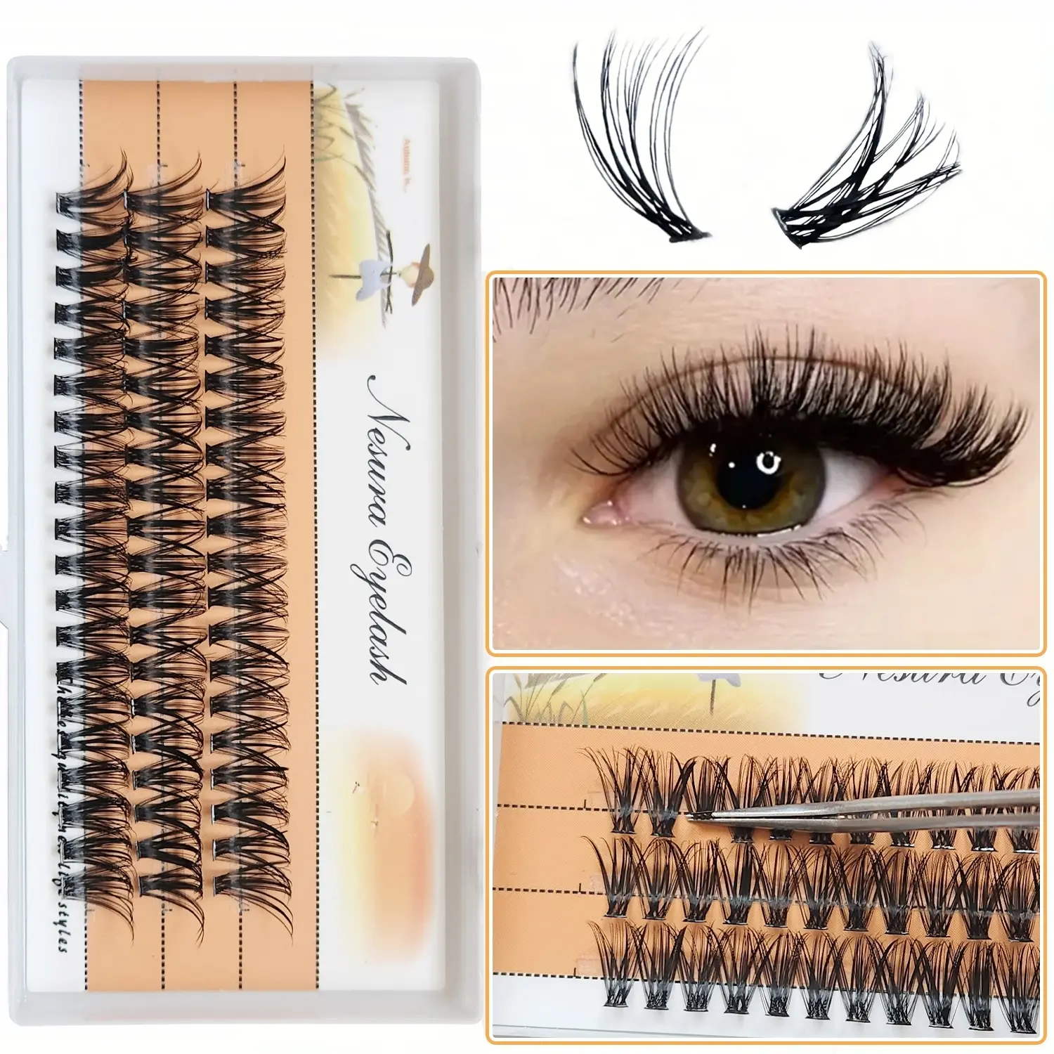 30D Classic C-Curl Soft Tapered Synthetic Eyelash Clusters, 60 Clusters in 3 Rows, Lightweight Strip Design for Daily and Special Occasions, Eyelash Extensions Makeup Cosmetic, Volume Lash Clusters, Volumized False Eyelashes