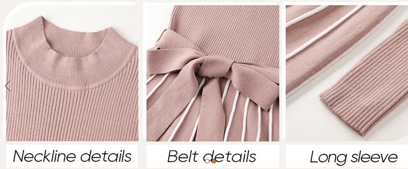 ZESICA Womens 2025 Fall Turtleneck Long Sleeve Sweater Dress Tie Waist Casual Loose Ribbed Knit A Line Midi Dresses