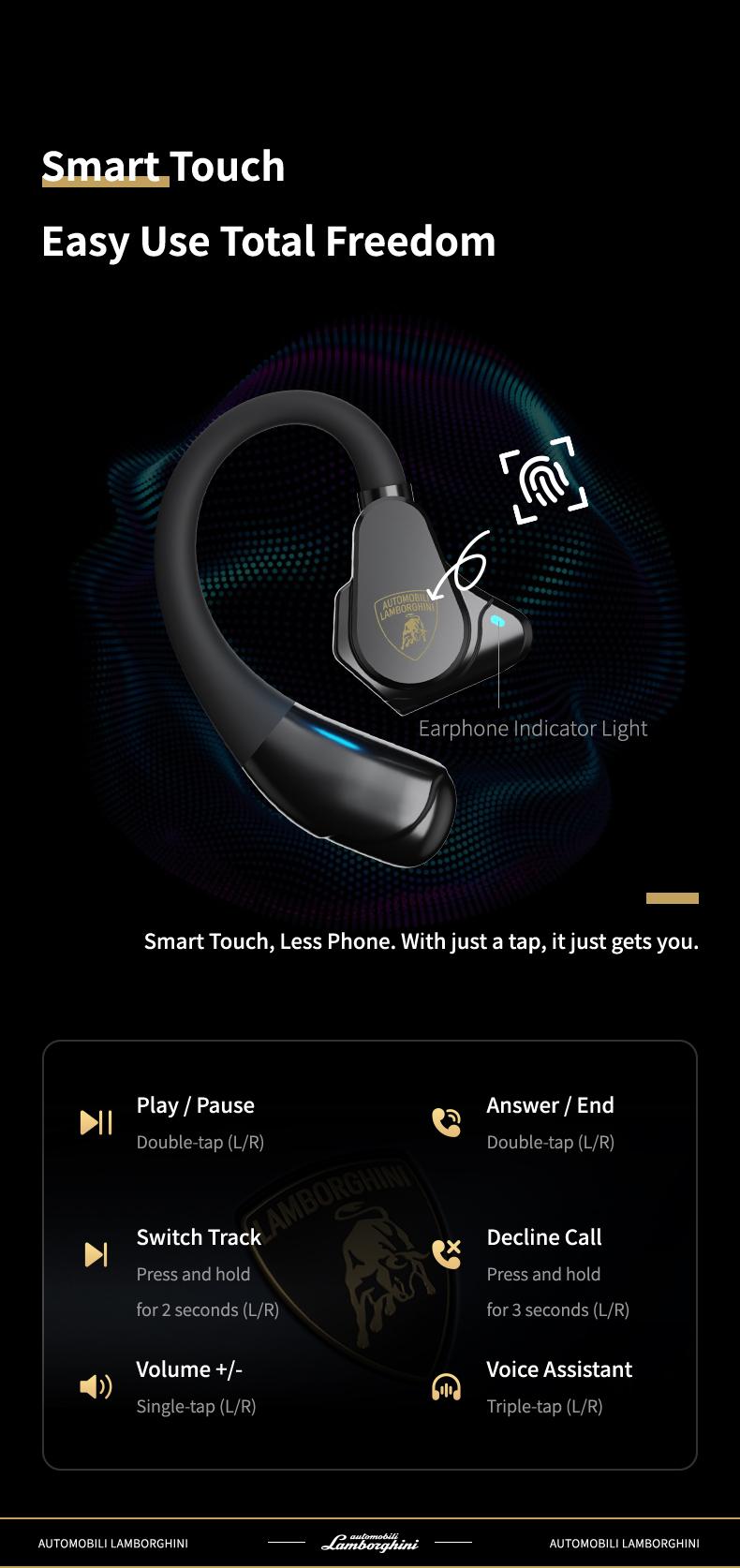 Lamborghini Official Wireless Earbuds | Sport Ear Hook Audifonos Bluetooth 6.0 Headphones | Deep Bass, Low Power Use | Comfortable for Running, Gym & Daily Calls Earphones, Electronic Audio Headset tiktokshopcreatorpicks Gifts