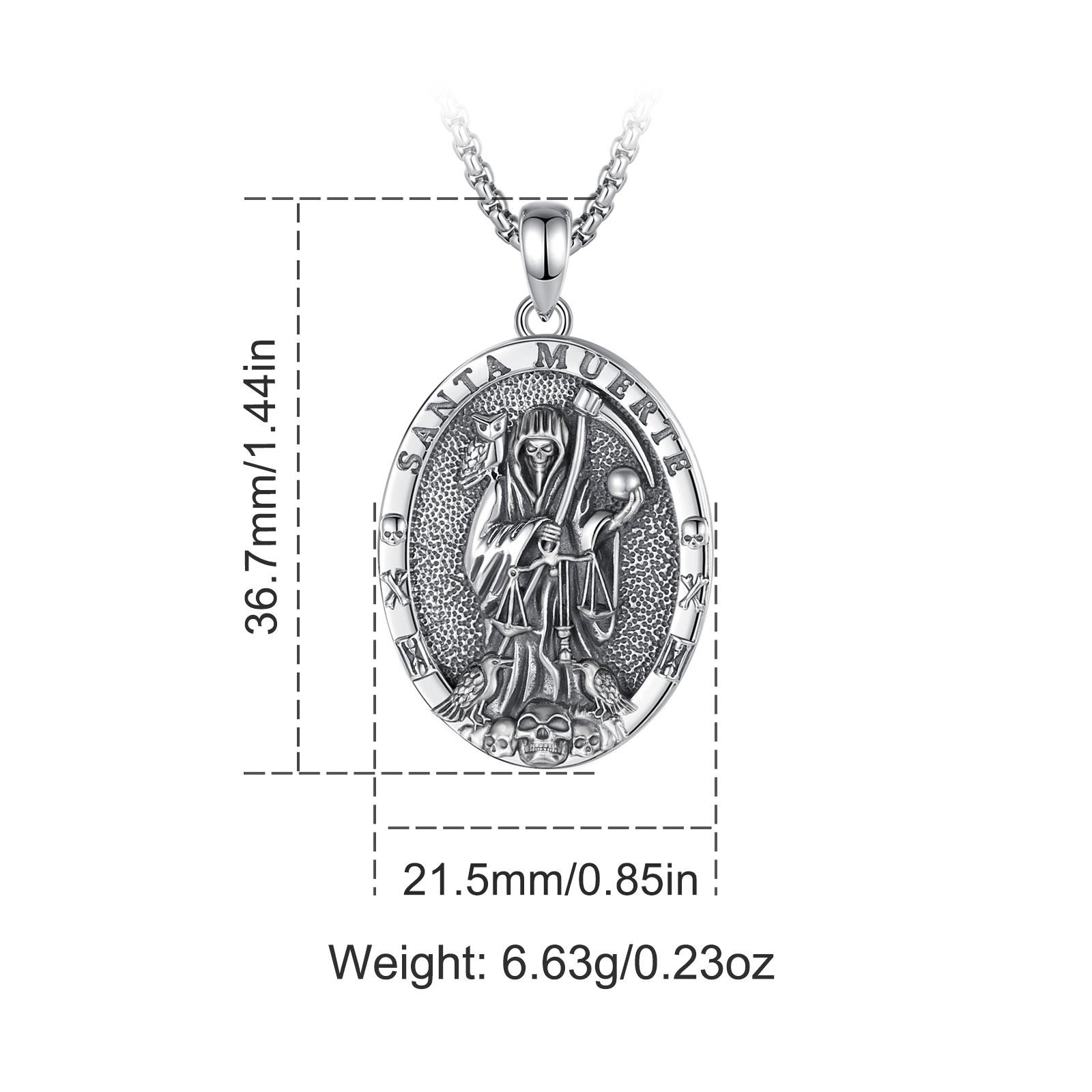 Eudora S925 Sliver Santa Muerte Necklace, Silver Grim Reaper Pendant, Mexican Saint Medallion, Memento Mori Amulet, Protective Sigils Jewelry Eudora S925 Sliver Santa Muerte Necklace, Silver Grim Reaper Pendant, Mexican Saint Medallion, Memento Mori Amulet, Protective Sigils Jewelry