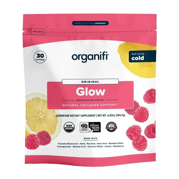 Organifi Glow - Vegan Collagen Powder Supplement 30 Servings Raspberry Lemonade
