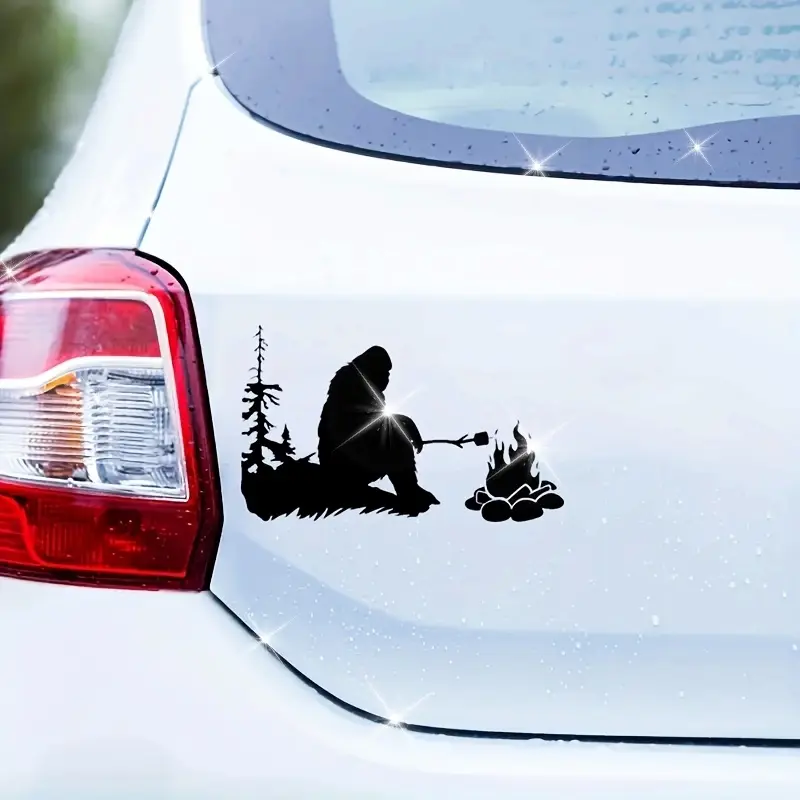 Vinyl Bigfoot Campfire Scene Decals - Outdoor Wilderness Creature Stickers, Bumper Sticker, Car Sticker, Automotive Decals, Automobile Decals, For Cars, Camper Enthusiasts' Accessories, Waterproof Durable, Easy to Apply