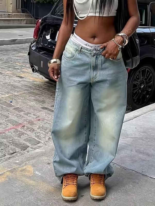 American high-street distressed wide-leg jeans | Y2K hot‑girl low‑rise straight‑leg pants | Versatile, figure‑flattering “god” jeans