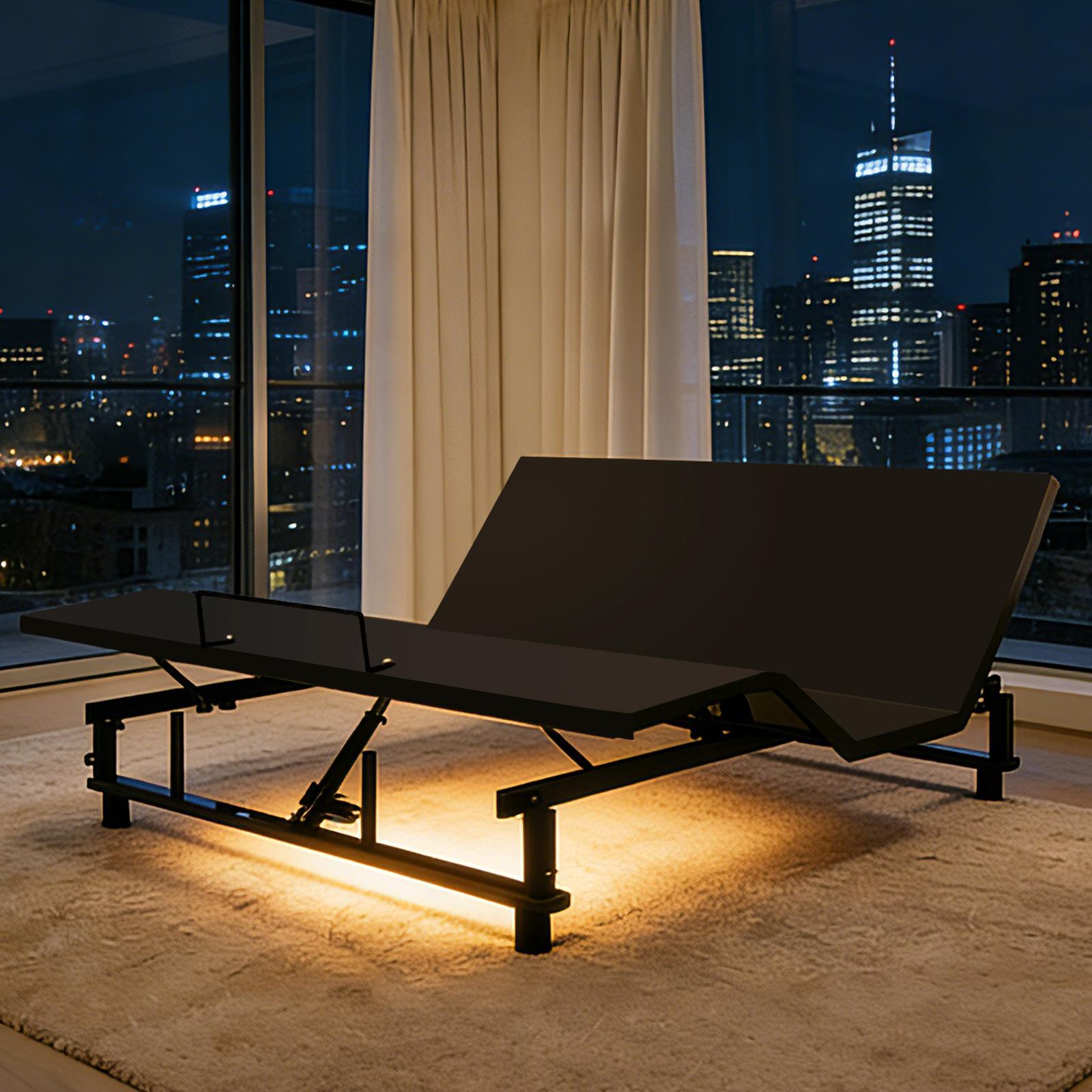 Adjustable Bed Base Frame King Size Bed Frame with Head and Foot Incline Quiet Motor Zero Gravity, 4 Ports USB, Under-Bed Nightlight Adjustable Bed Base Frame King Size Bed Frame with Head and Foot Incline Quiet Motor Zero Gravity, 4 Ports USB, Under-Bed Nightlight