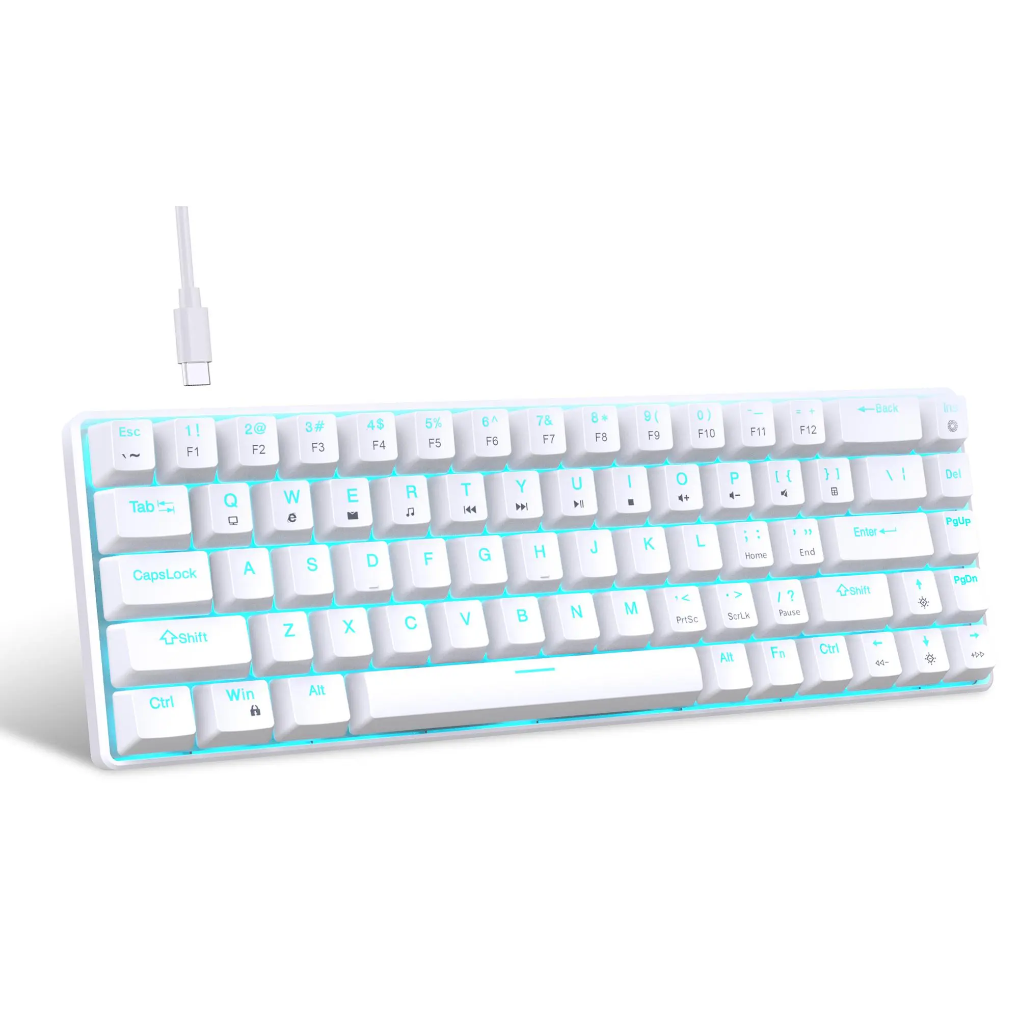 HXSJ Portable 60% Mechanical Backlit Keyboard, 1 Count Wired Gaming Keyboard with Luminous Backlight, Compact Design Keyboard for Gaming, Pc Accessories Gaming, Perfect Gift, Lighted Mechanical Keyboard, Light Up Keyboard