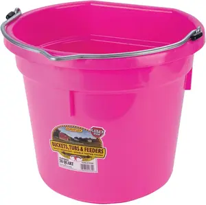 Little Giant Plastic Animal Feed Bucket (Hot Pink) Flat Back Plastic Feed Bucket with Metal Handle (20 Quarts / 5 Gallons) (Item No. P20FBHOTPINK6)