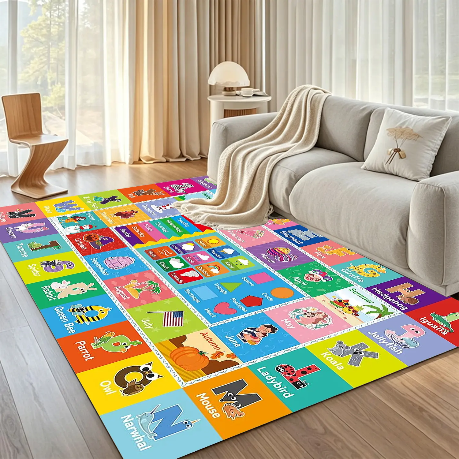 Kids Alphabet Animal Educational Play Mat - Indoor Areas Learning Rug for Playroom, Nursery Décor, Alphabet Animals