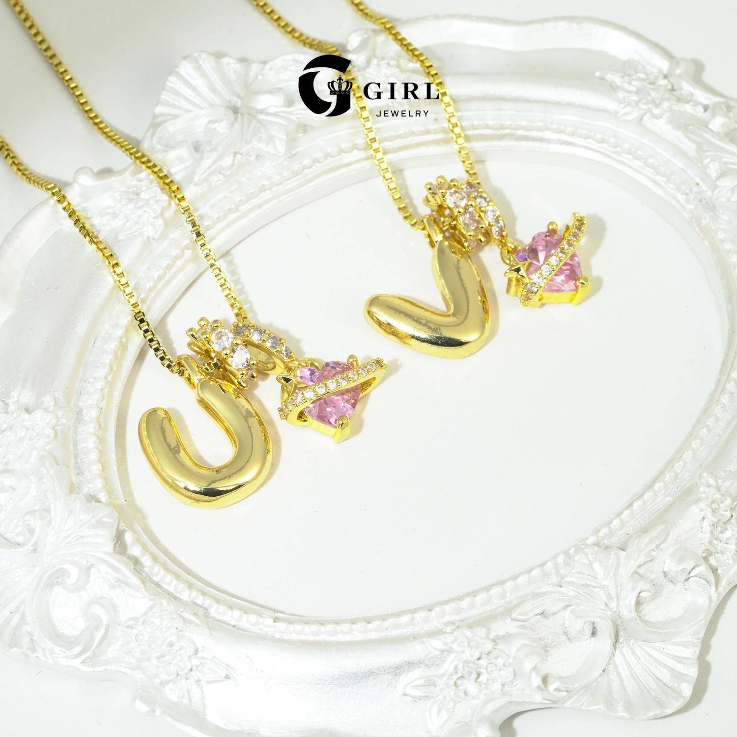 GGlRL Bubble Letter Necklace Initial Heart Necklace for Women Man Pink Cubic Zirconia Pendant Letter Diamond 18KGold Plated Fashion Jewelry Gift For Holiday Christmas Birthdays Anniversaries GGlRL Bubble Letter Necklace Initial Heart Necklace for Women Man Pink Cubic Zirconia Pendant Letter Diamond 18KGold Plated Fashion Jewelry Gift For Holiday Christmas Birthdays Anniversaries