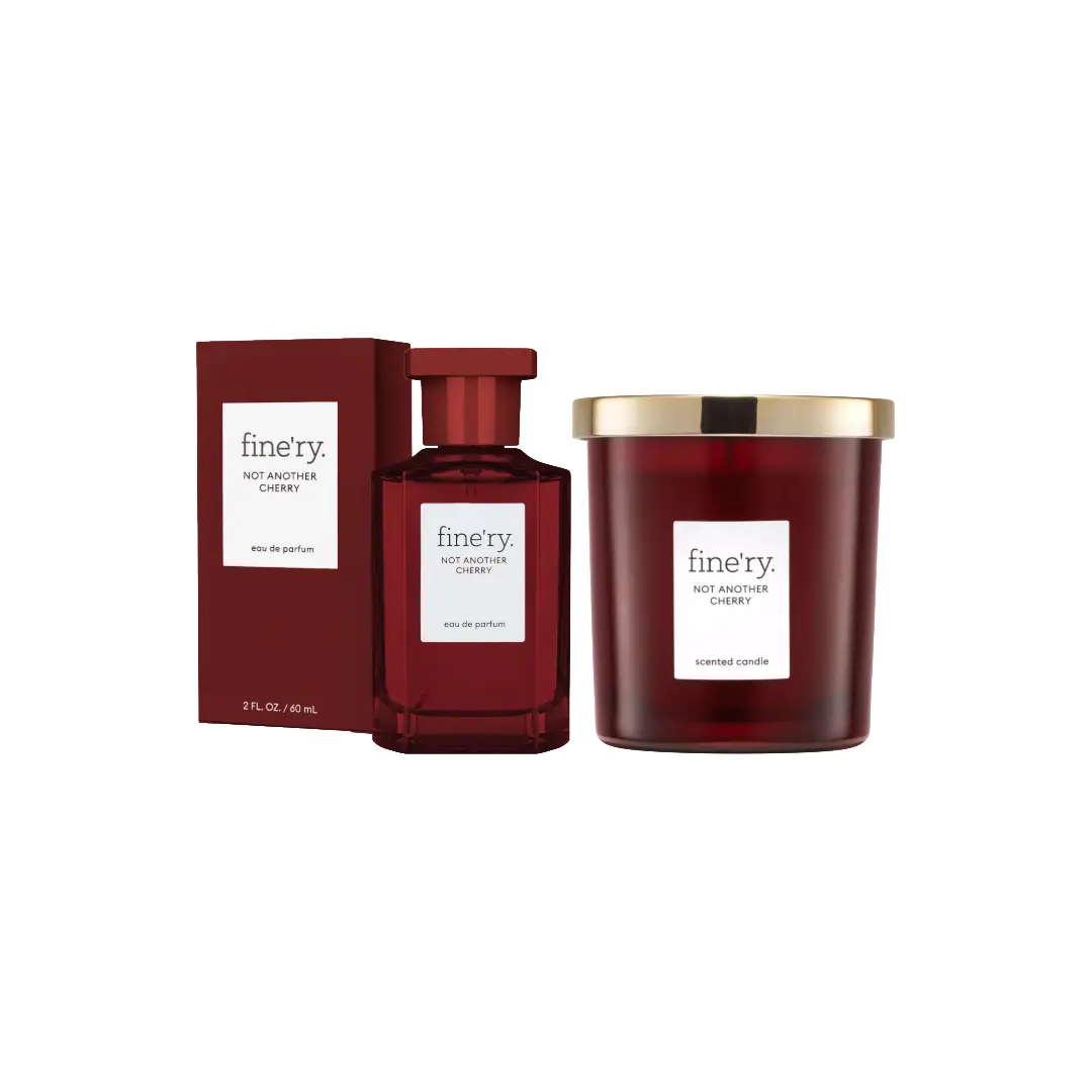 fine'ry Not Another Cherry & Rose Turkish Fruit Floral Fragrance Scent Blend Bundle - 60ml EDP Perfume, 7oz Aroma Scented Decoration Candle for Home Decor, Amaretto-Soaked Cherry