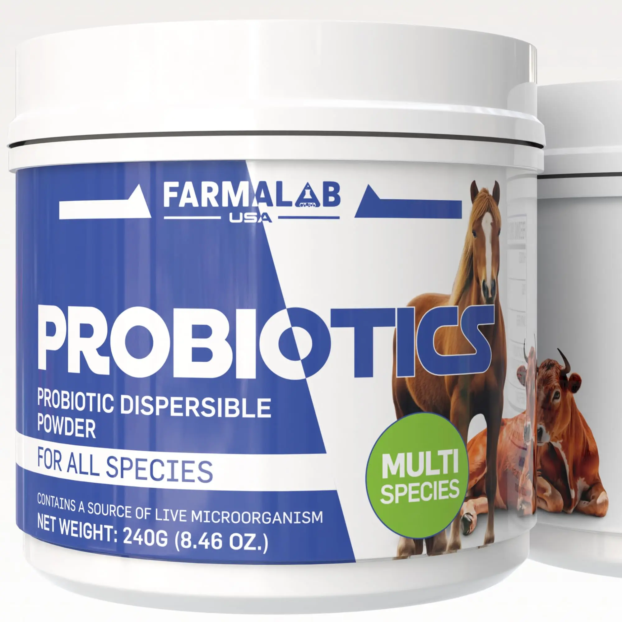 Probiotics Dispersable Powder Pet Probiotic All Species, Probiotics for Pigs, Horses, Sheep, Goat, Dog, Cat, Bird, Rabbit, Chickens(240 gm) Farmalab