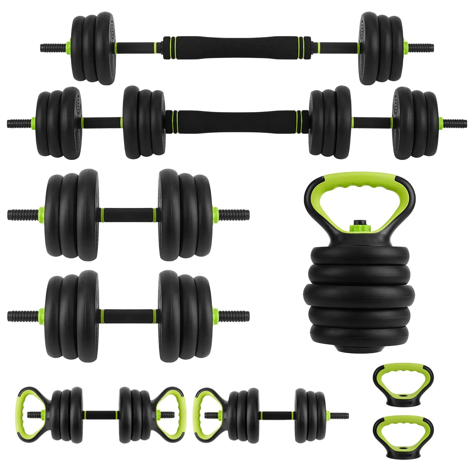 Gaomon 44LB Adjustable 4-in-1 Fitness Set - Home Gym Muscle Training Equipment, Adjustable Weights Dumbbells That Converts to Barbell, Kettlebell, Push-Up Stand, Non-Slip Handles for Bench Press, Squats, Resistance Training, Exercise Equipment, Full Body