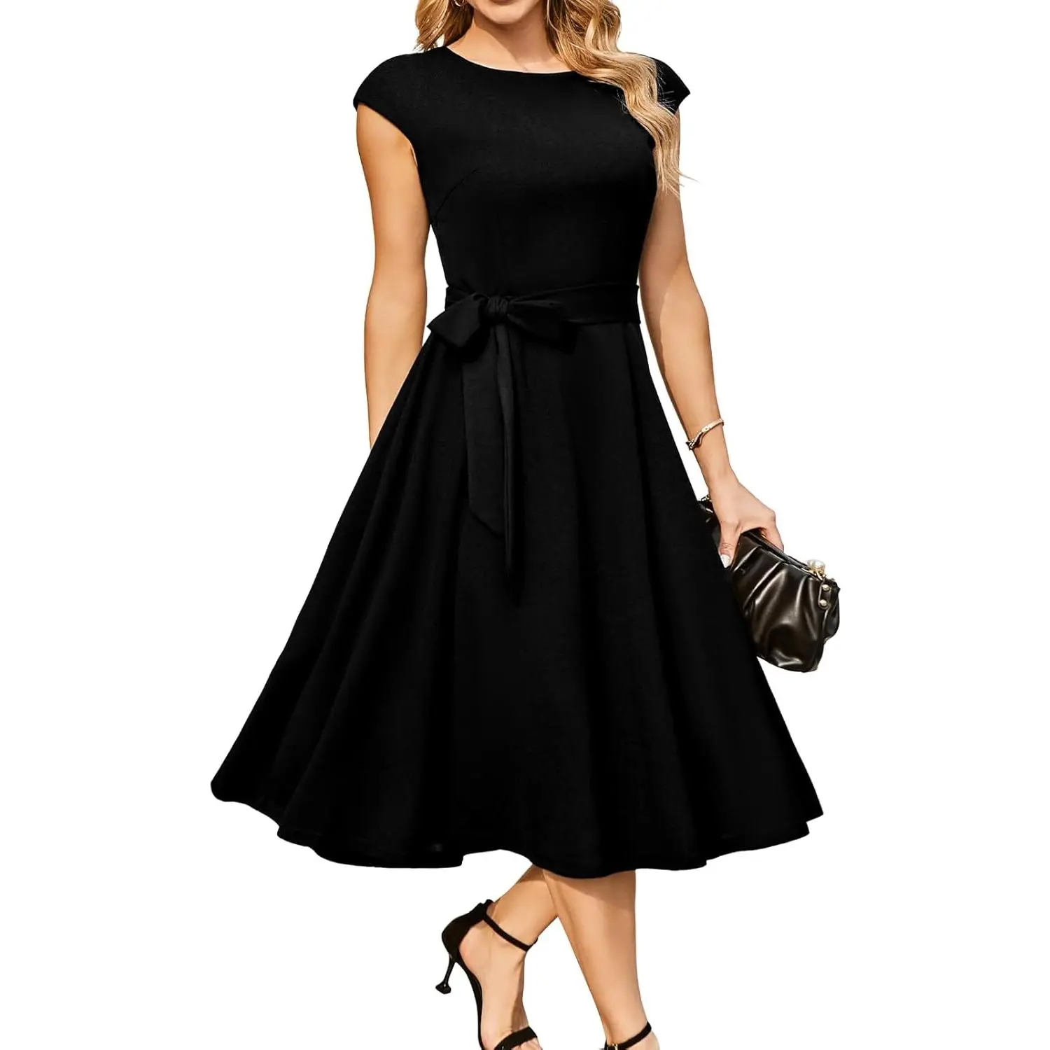 Vintage Modest Wedding Guest Dress Elegant Cocktail Party Evening Dress for Women Church Formal Holiday Celebration
