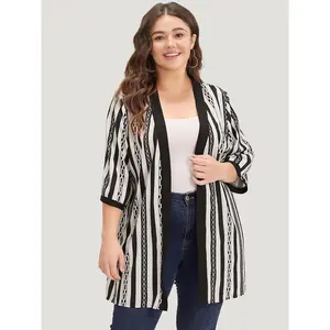 BLOOMCHIC Striped Patchwork Contrast Open Front Kimono 2026 Summer Vibes
