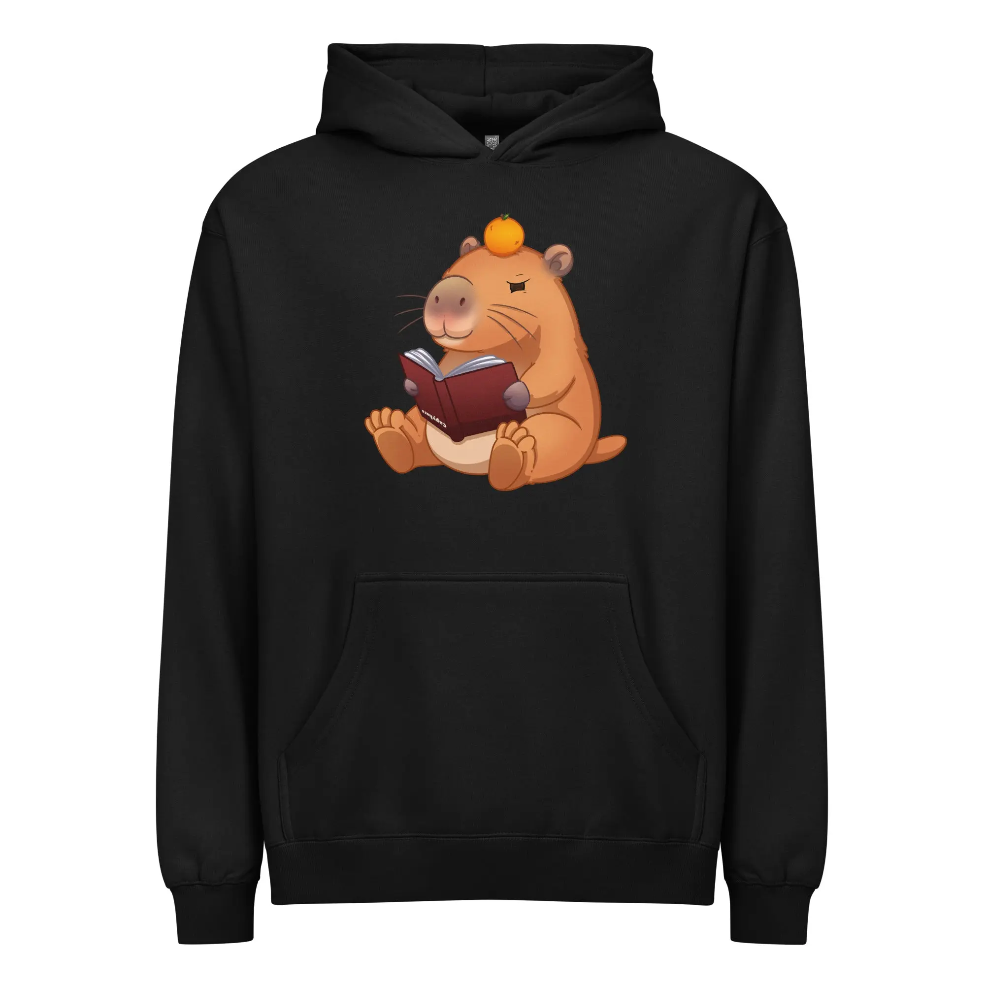 Capybara Reading Upside Down with Oranges Men’s box hoodie