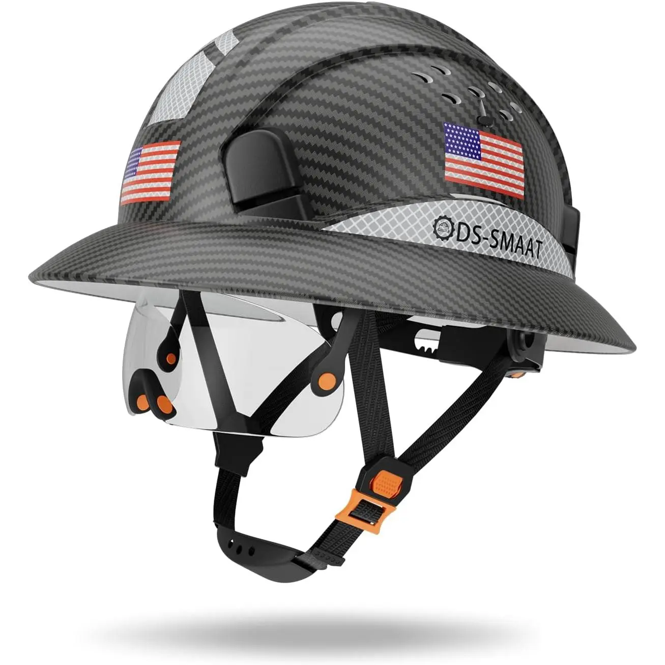Hi-Viz Reflective Sports & Outdoor Hard Hat, Full Brim, Flip-Up Visor, Lightweight HDPE Shell, Adjustable 6-Point Ratchet Fit, Cooling Vents, 1-Size-Fit, All Seasons, Blocks Particles, Head and Eyes Protection, Reflective Elements, 6-Point Fit