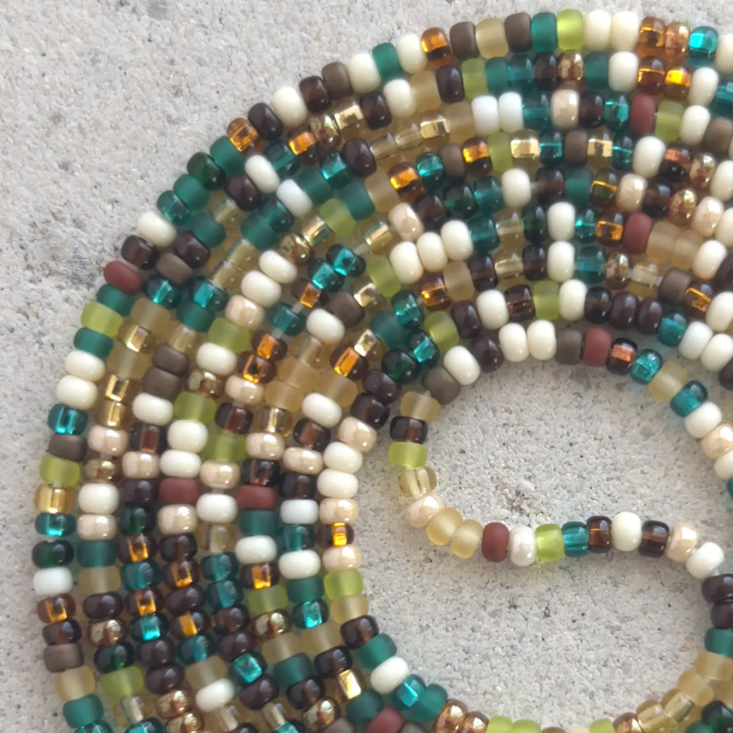 EARTHS GIFT - Tie On Waist Beads - 45 to 60 inches Waistbeads - Green Waistbeads - Earthy Waistbeads -  Earth Tone Waistbeads - Belly Beads - Body Beads - African Waistbeads Made By Venus