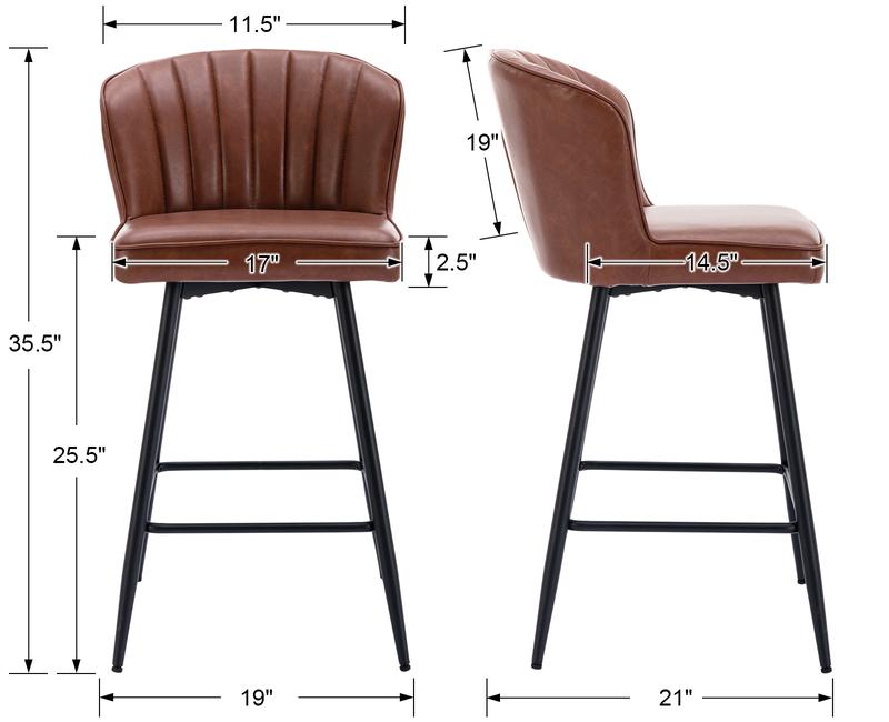 DAYALANE [Valentine's Day]25.5 Inch Modern Green Counter Stool (Set of 2) Armless Bar Chairs with Metal Legs Mid Century Upholstered Kitchen Island Chairs Fixed Back PU Faux Leather Ergonomic Design Stable Base