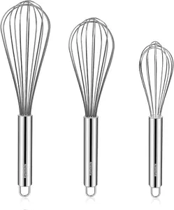 Stainless Steel Whisk Set 8" 10" 12" Kitchen Whisk Balloon Whisk Kitchen Wisk Wire Whisks for Cooking, Whisking, Blending, Beating, Stirring-3 Pack