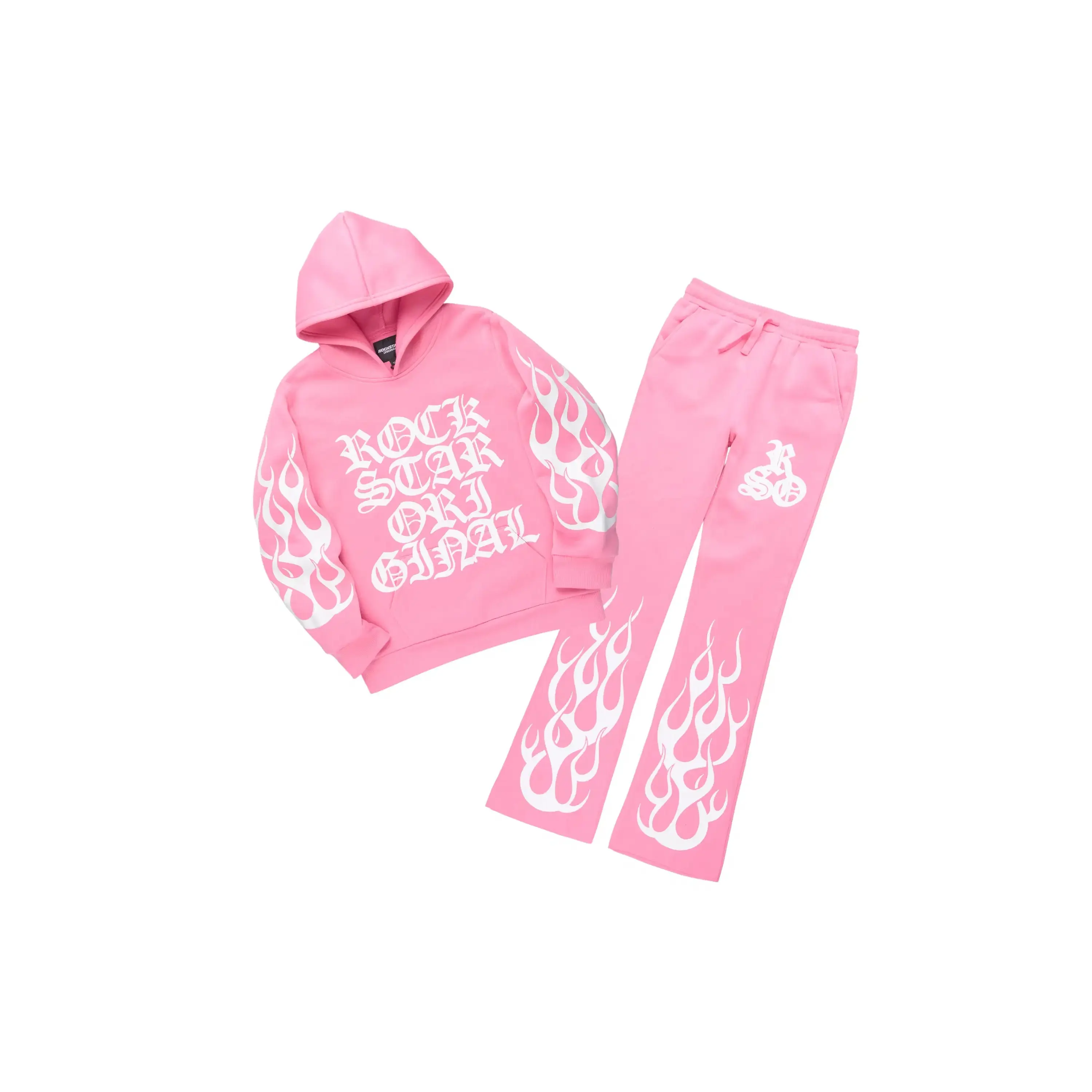 Girls Anisha Pink/White Stacked Track Set