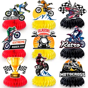 Motorcycle Honeycomb Centerpiece, 9 Pcs Motorbike Happy Birthday Honeycomb Centerpieces Dirt Bike Party Centerpieces Motorcycle Birthday Decorations Honeycomb for Dirt Bike Birthday Party Decorations