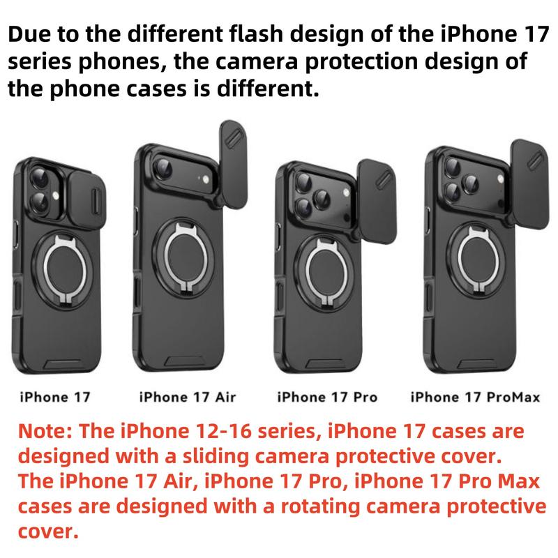 For iPhone 17 16 15 14 13 12 Pro Max with Camera Protector Case, 360 Rotated Ring Kickstand Holder Military Grade Shockproof Protective Cover