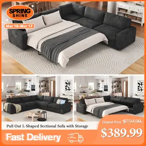 [Ships in 2 Boxes] AMERLIFE L-Shaped Sectional Storage Sofa with Chaise, Reversible Sleeper Sofa Bed, 2-in-1 Pull Out Couch  Living Room Furniture/Best Gift Ideas/Christmas Gifts