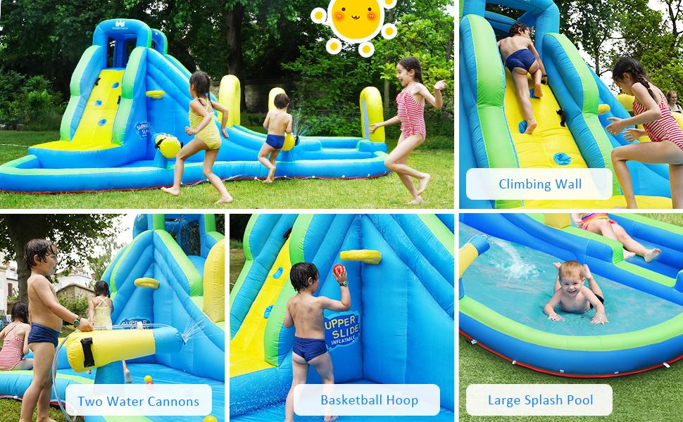 【On Sale】Costzon Inflatable Water Slide w/ Air Blower, Mega Waterslide Park for Kids Backyard, Blow up Water Slides Inflatables for Big Kids Adults Outdoor Party Gifts COSTST