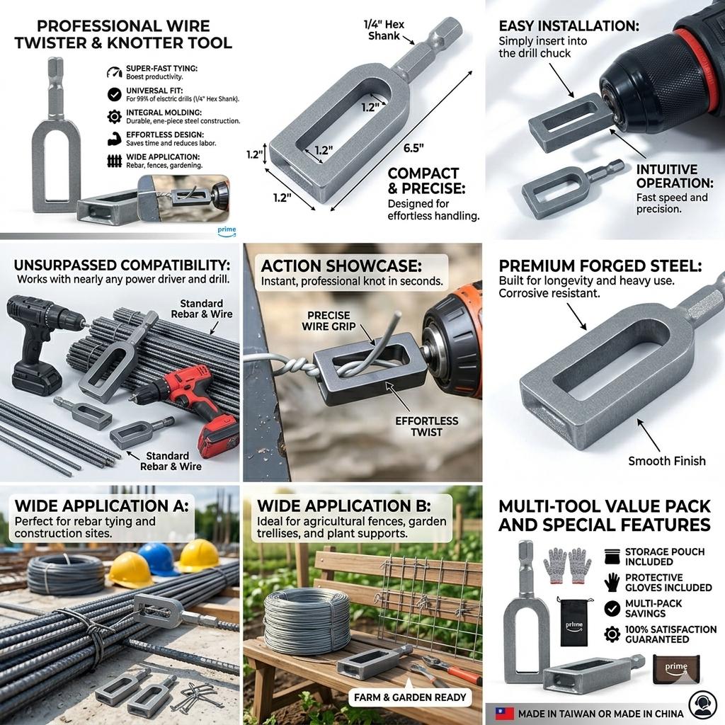 Heavy Duty Multifunctional Wire Twister-Knotter with Twist Sleeve, #9 & #11 Sizes, High-Hardness Steel Tool, Big-Diameter Fit, High Efficiency for General Bundling, Greenhouse Assembly Heavy Duty Multifunctional Wire Twister-Knotter with Twist Sleeve, #9 & #11 Sizes, High-Hardness Steel Tool, Big-Diameter Fit, High Efficiency for General Bundling, Greenhouse Assembly