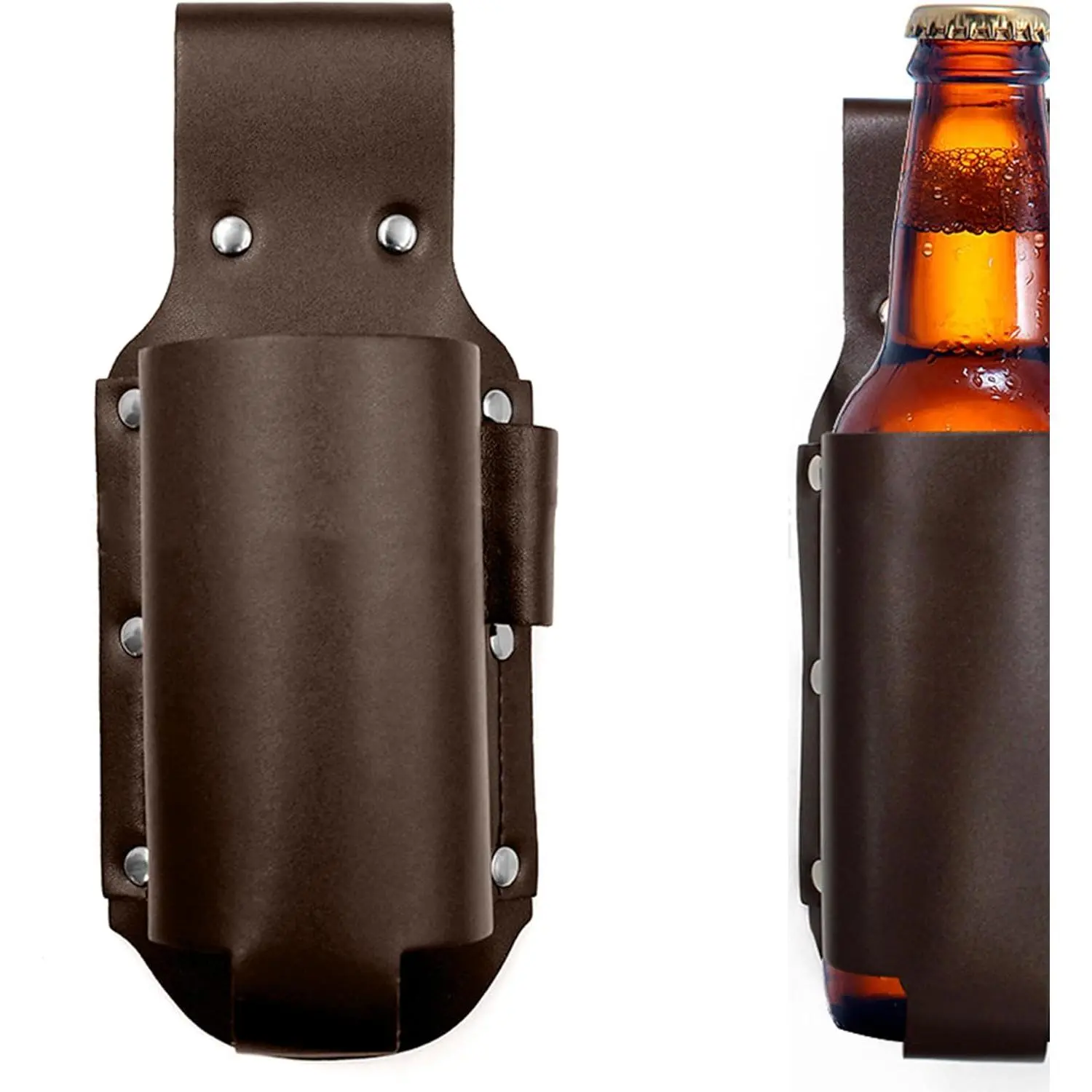 [Father’s Day]Beer Holder, Leather Storage Case, Waist Bag Drink Holder, Portable Bottle Holders for Travel Outdoor, Men, Hands-free at Parties, Barbecues, Camping