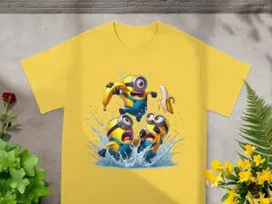 Funny Minions Big Banana Water Splash Antics Despicable Me 2D T-Shirt, Nostalgia 2D Print T-Shirt, Cartoon Network Shirt, Gifts for Cartoon Fans #Minions#CartoonNetwork #NostalgiaCore #DespicableMe#GraphicTee #StreetwearUS