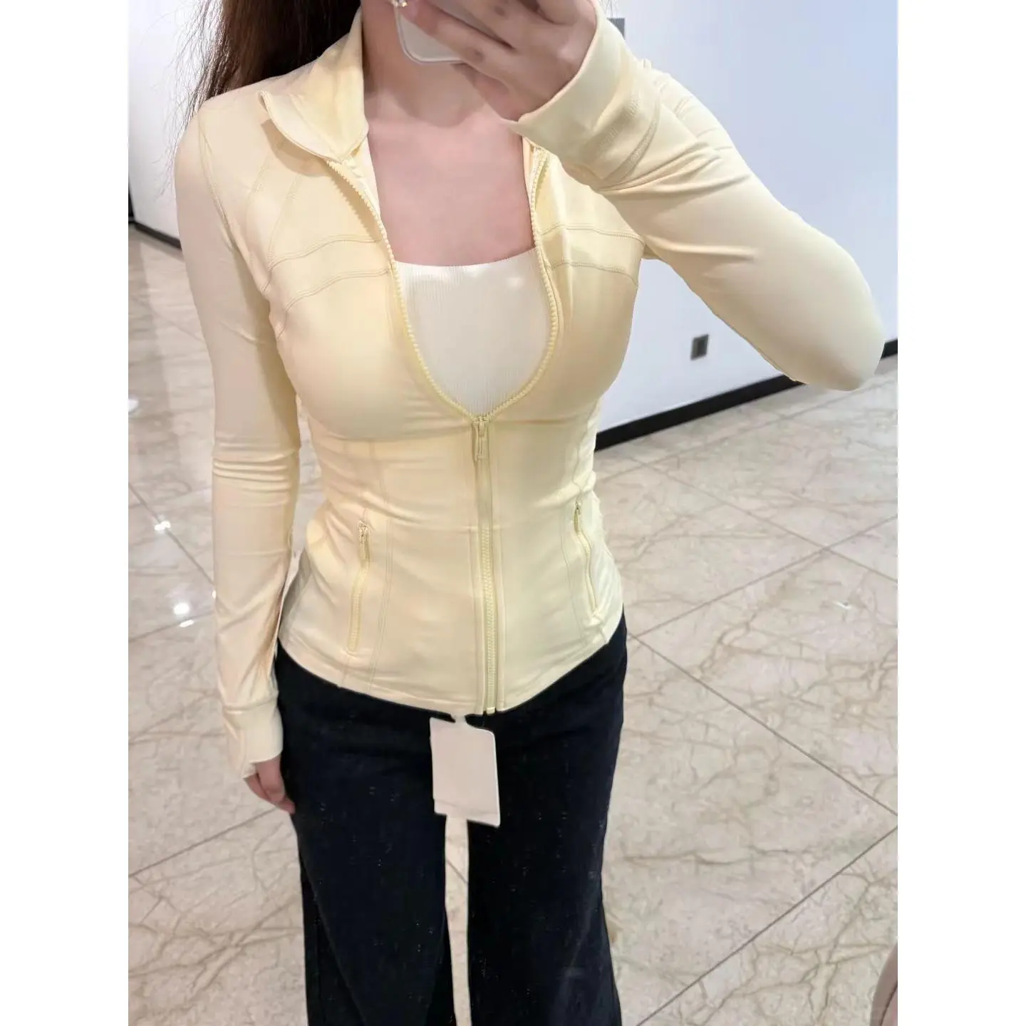 Cream yellow stand up collar jacket