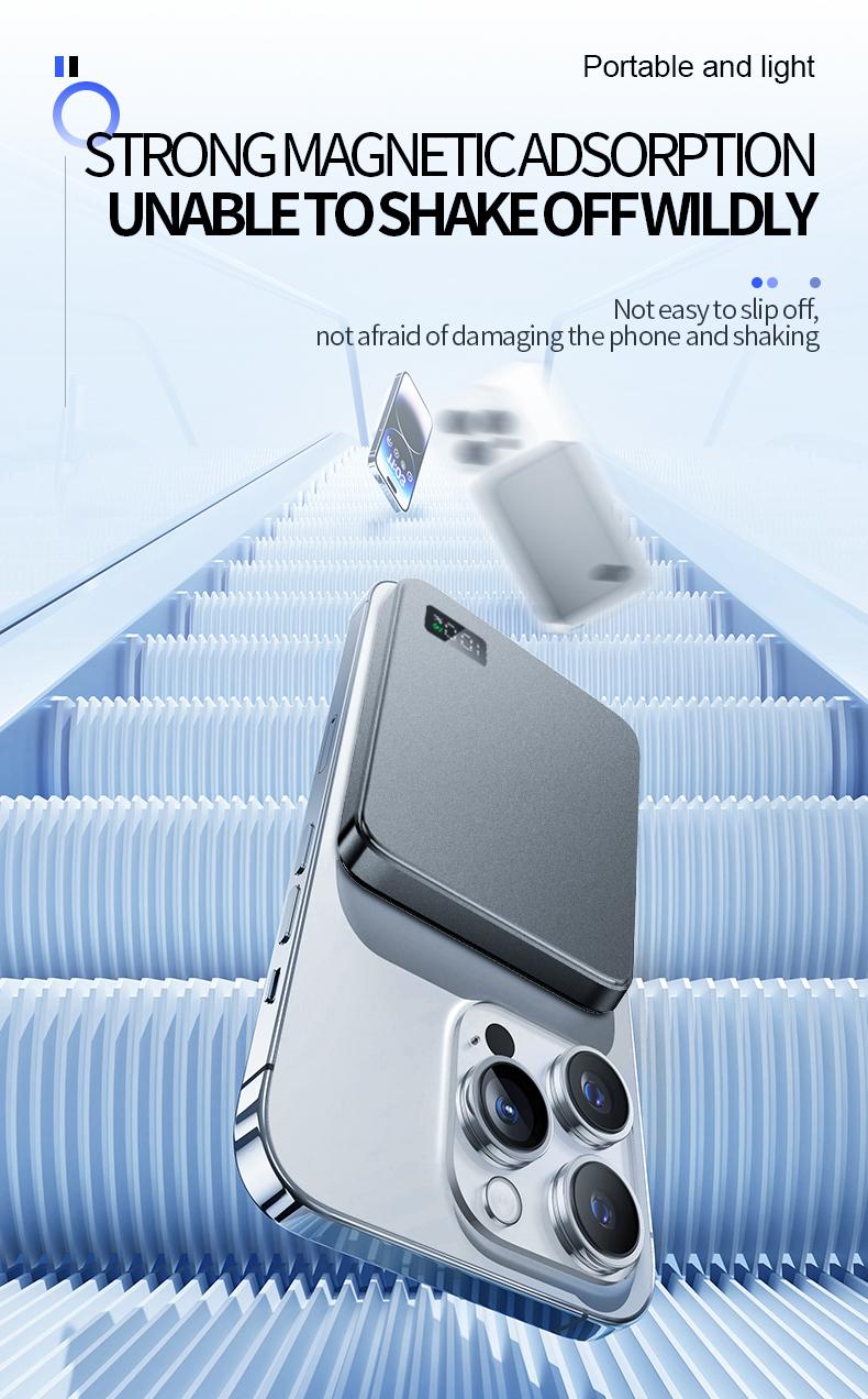 10000mAh/5000mAh Magnetic Wireless Charger Power Bank for iPhone 16/15/14/13/12, Compact, Fast Charging, Portable, Digital Display Chargeable 10000mAh/5000mAh Magnetic Wireless Charger Power Bank for iPhone 16/15/14/13/12, Compact, Fast Charging, Portable, Digital Display Chargeable
