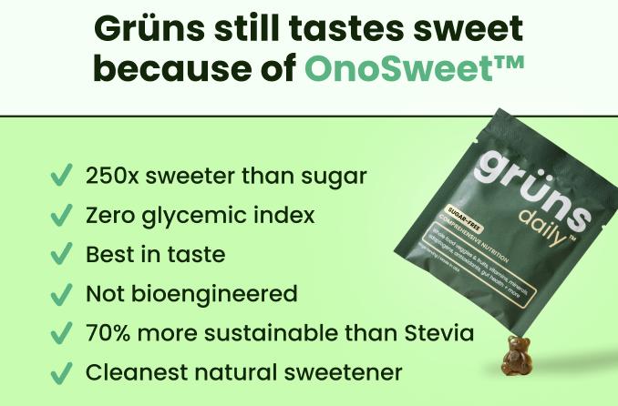 Grüns Superfood Greens Gummies (Sugar-Free): 21+ Vitamins and Minerals, Prebiotics for Digestive Health, Adaptogens. Nutritional Edible Dietary Supplement to Support Fitness