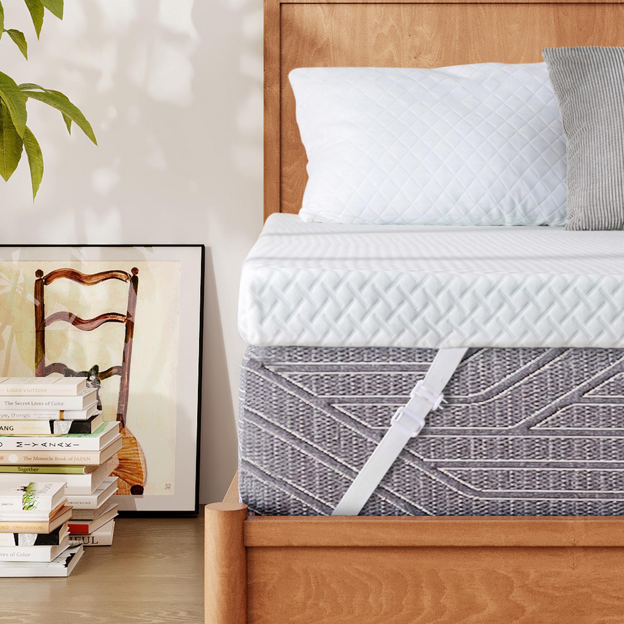 EGO Original White Gel Memory Foam Mattress Topper - Cooling Sleep with Ventilated Design & Removable Fitted Cover, Twin, Full, Queen, King Sizes Ventilation Holes Pressure Relief Comfort Elastic Straps