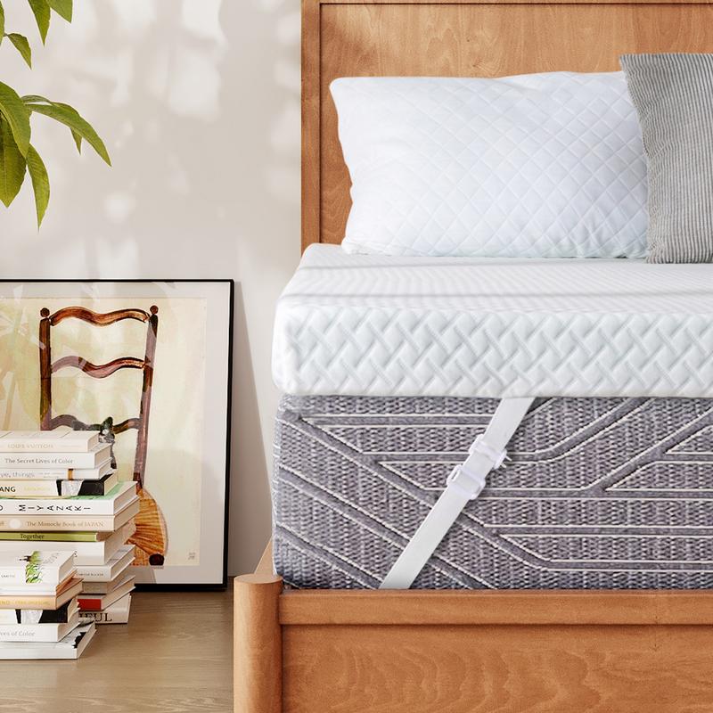 EGO Original White Gel Memory Foam Mattress Topper - Cooling Sleep with Ventilated Design & Removable Fitted Cover, Twin, Full, Queen, King Sizes Ventilation Holes Pressure Relief Comfort Elastic Straps