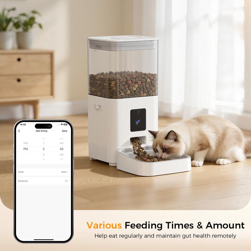 COWSAR Automatic Pet Feeder with Full HD 2MP Camera 6L Food Dispenser - 5G WiFi Smart APP Control, SD Card Slot, 10s Voice Recorder, Anti-Clog & Dual Power Supply, Detachable Easy-Clean Tank/Bowl, Timed Portion Control for Cats, Dogs, Kittens, Puppies