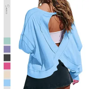 New Women's Solid Backless Sports Tee, Casual Long Sleeve T-shirt for Yoga Gym Workout, Ladies Sportswear for All Seasons #     Casual Long Sleeve T-shirt for Yoga Gym Workou