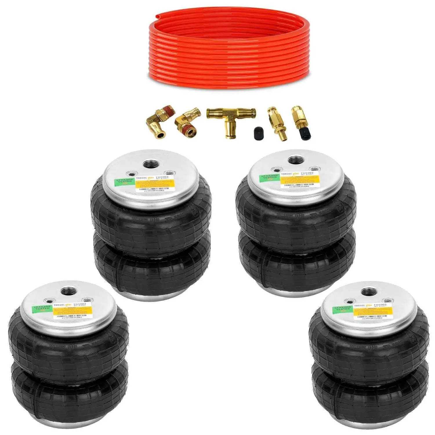 TORQUE Universal Air Bags Suspension Kit Airbag Spring 1/2" NPT Single Port Double Bellow Standard Up to 5,000LBS, Includes Air Line Kit (Replaces Air Lift Dominator 2500 D2500) (4 x TR5902, TR2014AS)