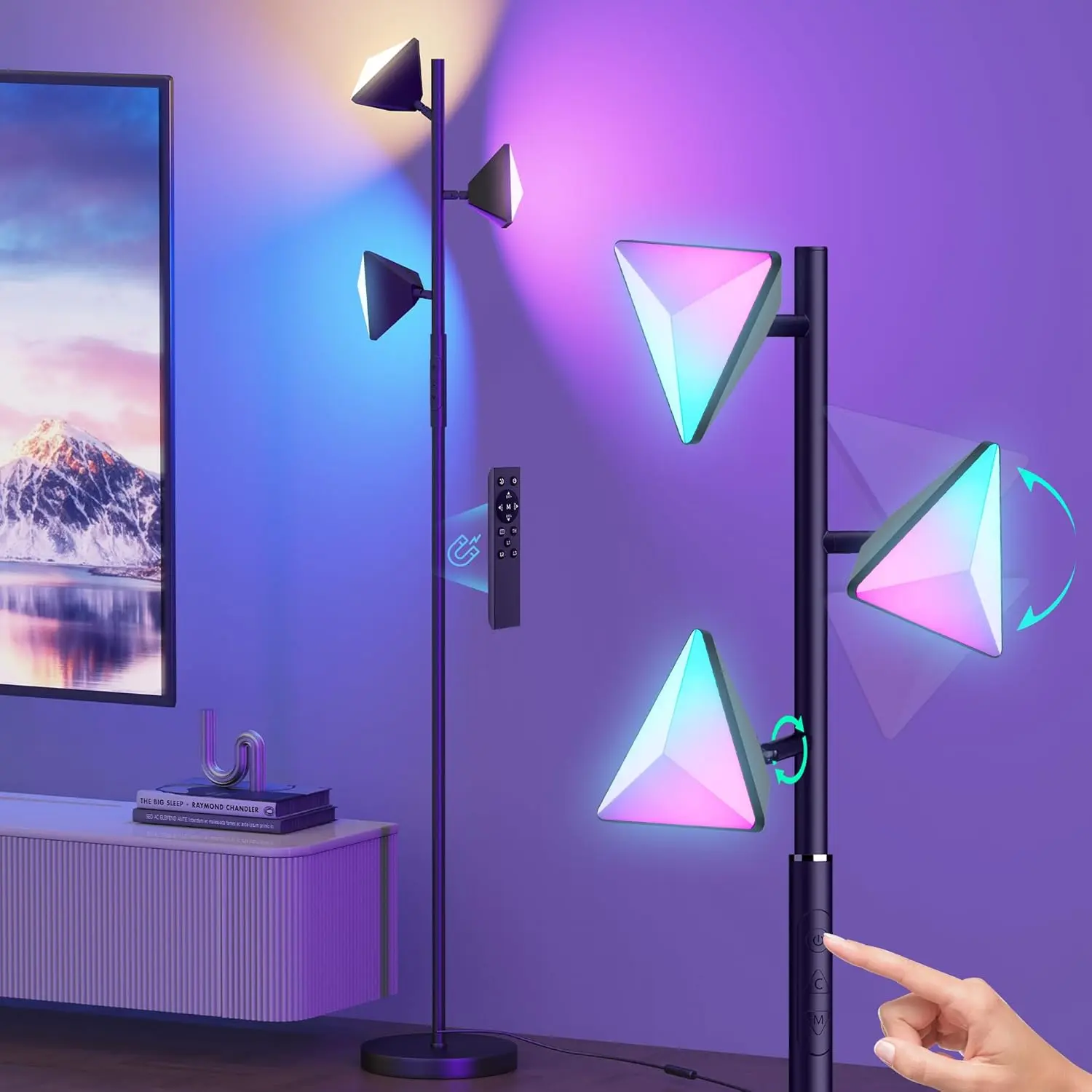 36W RGBCW Floor Lamp, Color Changing LED Tree Floor Lamp, Stepless Dimmable Tall Standing Lamp with Remote & Touch Control, 2700K-6500K Modern Floor Lamps for Living Room, Bedroom, Gaming Room - Black